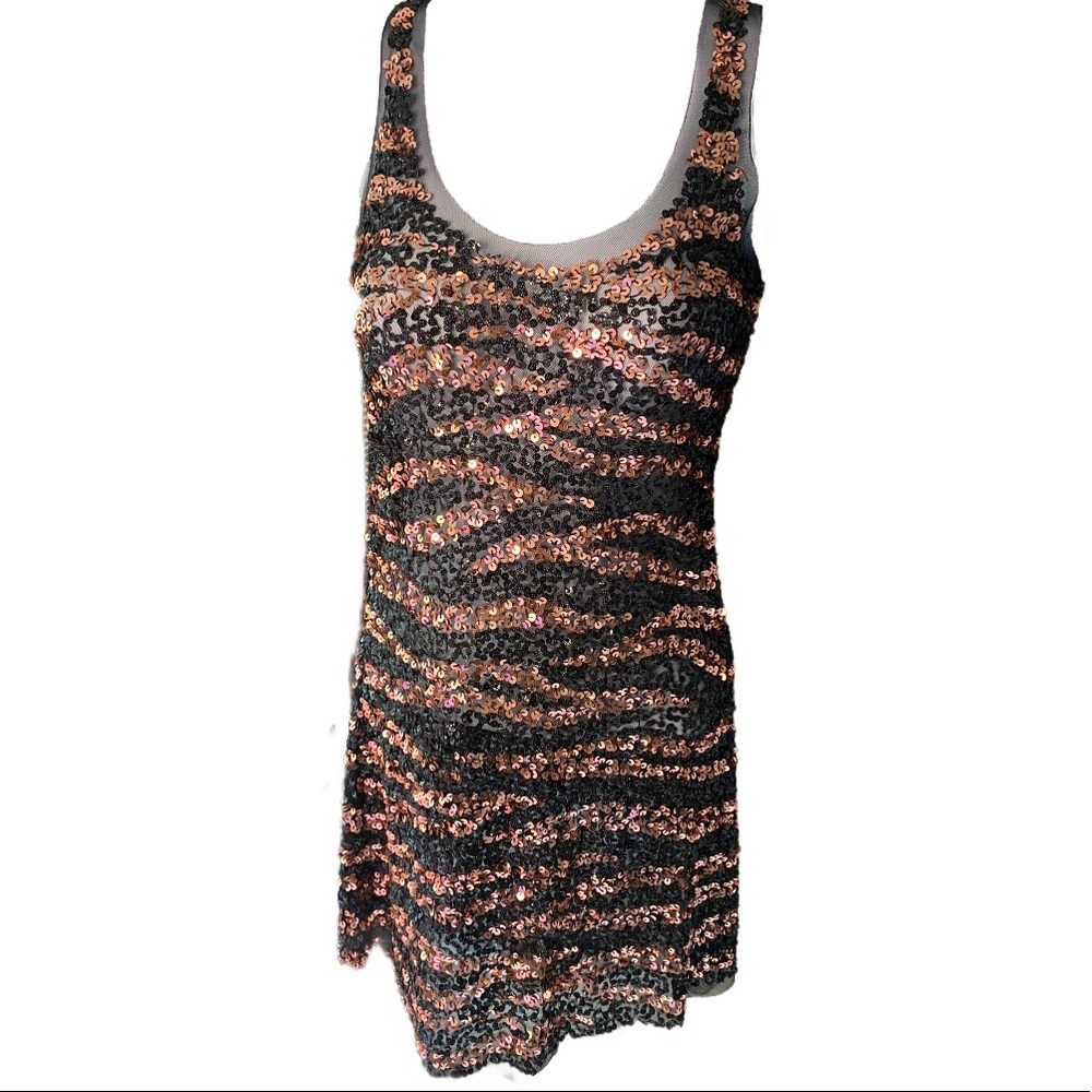 Arden B Sequin Dress Mesh Zebra Cocktail